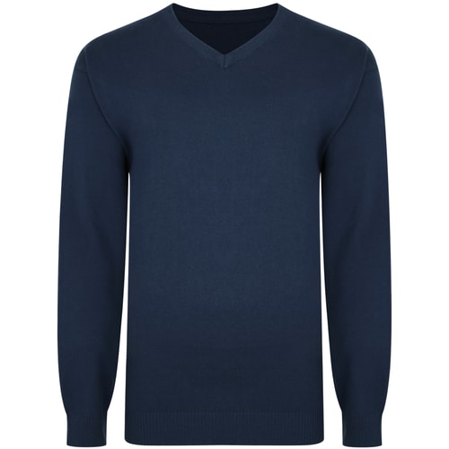 Bigdude Plain V Neck Knitted Jumper Navy